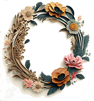 A cut floral wreath made out of paper.
